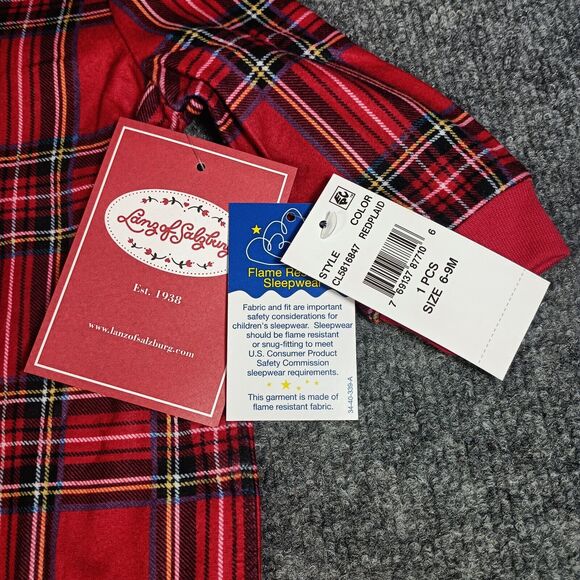 Lanz Of Salzburg Baby Pajamas Size 6-9 Months Red Tartan Plaid Flame Resistant - Picture 2 of 7